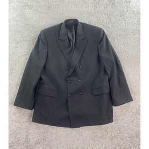 Stafford Suit Jacket 44 R Black Wool Worsted Double Breasted Peak Lapel Premium